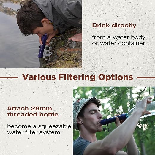 Membrane Solutions Water Filter Straw S2, NSF/ANSI 42&372&401 Certified, 4-Stage 0.1 μm Portable Water Purifier with Replaceable Filter, 5,000L Capacity for Camping, Hiking, Survival and Emergency- 5P