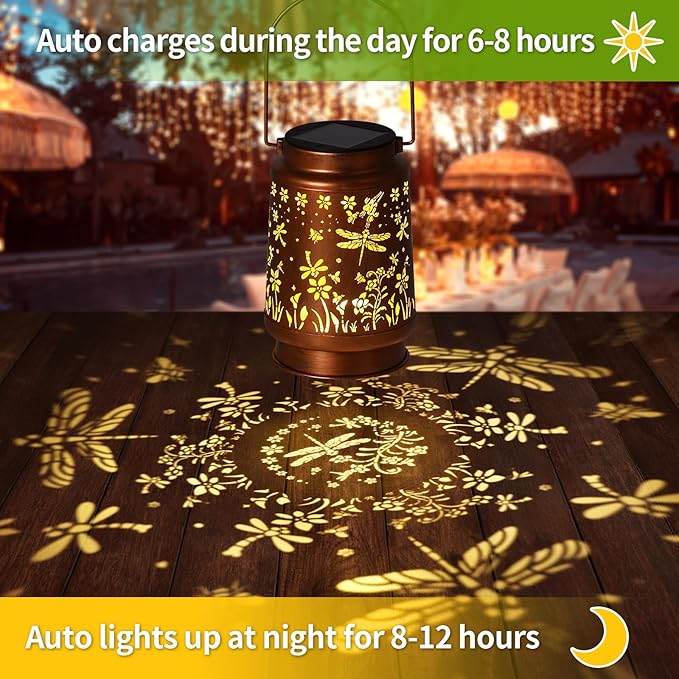 Solar Lanterns Outdoor Waterproof Garden Decor Mothers Day Gifts for Mom Women Birthday Gifts Ideas Metal Bird Decorative LED for Patio Pathway Landscape Walkway Terrace Balcony Lawn Yard (Dragonfly)