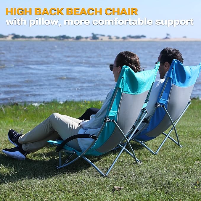 KingCamp Low Beach Chairs, Portable Folding Chair for Adults Extra Wide Ergonomic High Back Seat 300lbs Heavy Duty Lightweight Oversized Gear with Carry Bag for Outdoor Lawn Camping Picnic