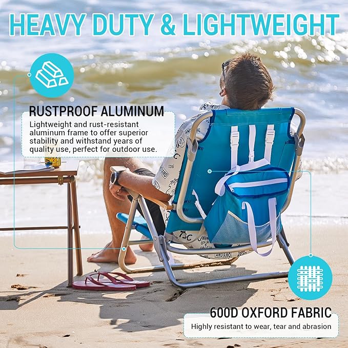 #WEJOY Folding Beach Chair for Adults, 4-Position Aluminum Lightweight Beach Chair, Low Sands Chairs with Shoulder Strap, Cup Holder and Padded Headrest, Supports 265lbs for Lawn