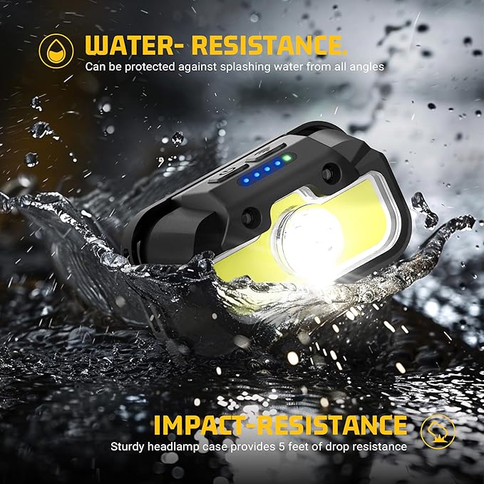 Headlamp Rechargeable 4 Pack, 1300 Lumen Ultra-Bright Head Lamp with Red Light, Waterproof Motion Sensor Head Lights for Forehead with White Green, 14 Modes Adjustable Headlight for Camping