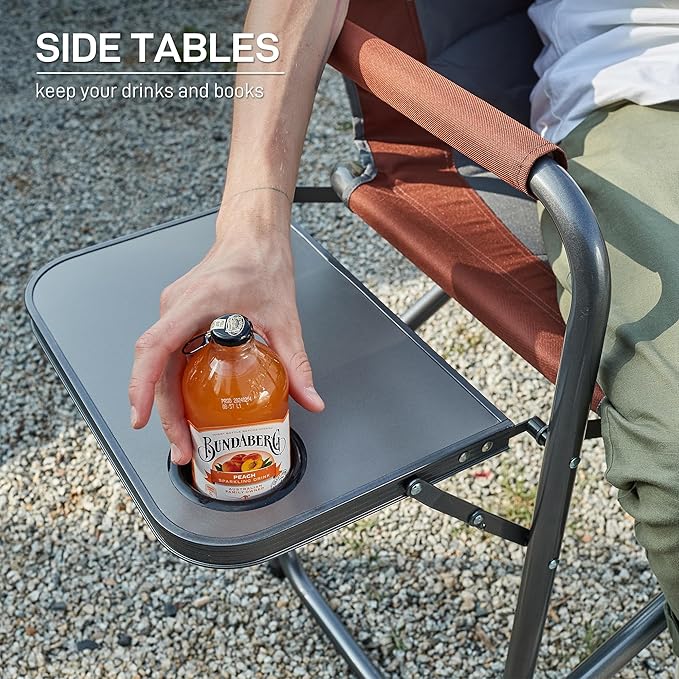 EVER ADVANCED Medium Tall Directors Chair Foldable Makeup Artist Chair Bar Height with Side Table Cup Holder and Pocket Footrest, Supports 400LBS (Red Brown, Seat Height: 23.2 inches)