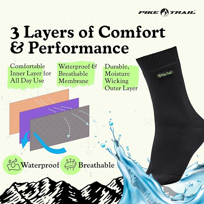 Pike Trail - Breathable, Waterproof Socks Ideal Hiking, Trekking, Wading, Fishing and Camping Essentials