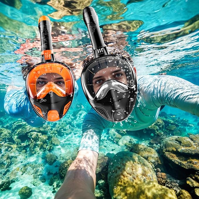 Full Face Snorkel Mask for Adults Teen, Snorkeling Gear with Detachable Camera Mount,Panoramic 180° View, Anti-Fog Anti-Leak Snorkling Set for Man and Women