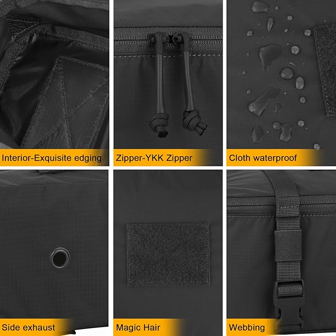 PETAC GEAR 4 PCS Tactical Modular Packing Cubes with Waterproof Material, Large Capacity Storage Bag, Easy Clean Outdoor Travel Organize Storage Pouches Bags (BK)