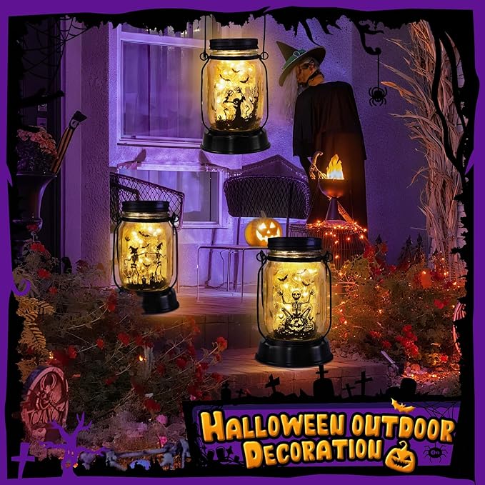 Halloween Decorations Gifts for Women/Men Halloween Skeletons Solar Lanterns Skeleton Decorations Outdoor Lights Solar Garden for Yard, Patio,Backyard,Porch Torches Light