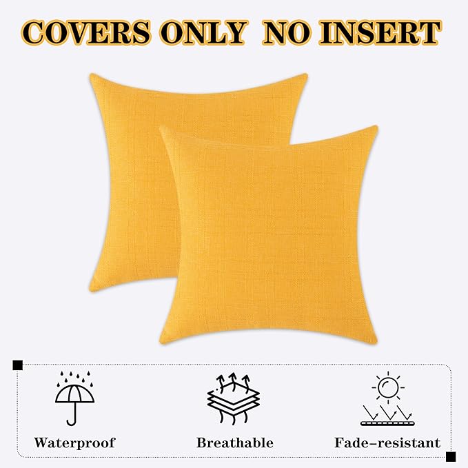 Kevin Textile Pack of 2 Outdoor Waterproof Pillow Covers Checkered Decorative Cushions Sham Throw Pillowcases Shell for Patio Tent Garden Couch Bed Sofa 22x22 Inch Sunflower Yellow
