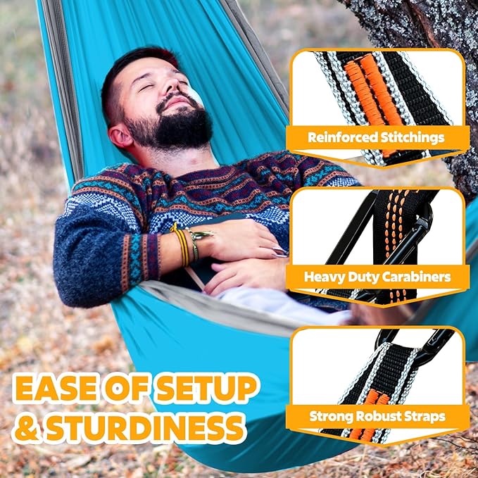 NATUREFUN Ultra-Light Travel Camping Hammock | 300kg Load Capacity,Breathable,Quick-Drying | 2 x Premium Carabiners,2 x Nylon Slings Included | Outdoor Indoor Garden