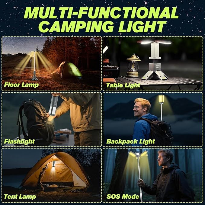 Portable Camping Light, 14000mAh Telescopic Camping Lantern with Rechargeable Power Supply, Dimmable Magnetic Tent Lamps 6000 Lumen Outdoor Work Lights for Hiking,Camping,Home Emergency