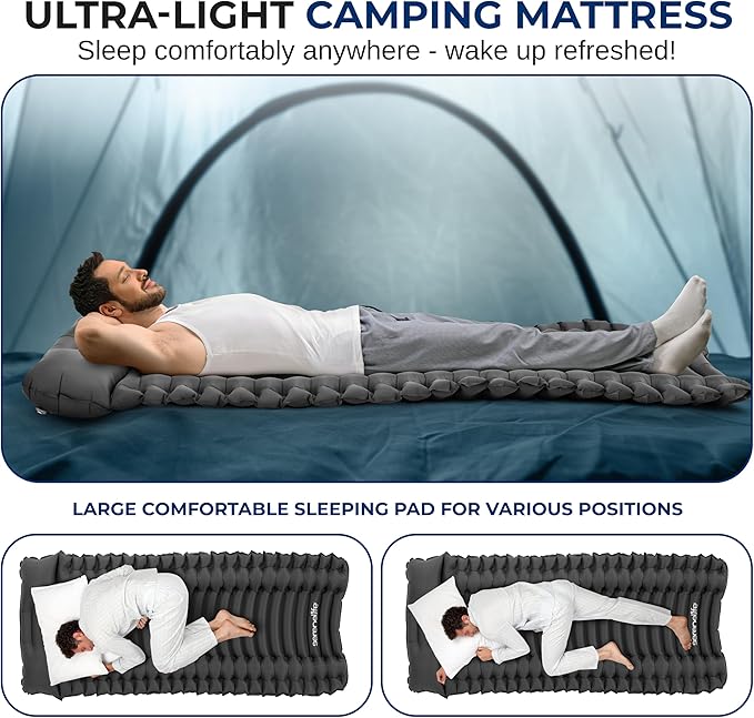 SereneLife Lightweight & Compact Camping Gear – Sleeping Pads & Bags with Built-in Pillows for Outdoor Comfort, Waterproof & Tear-Resistant Design, Perfect for Hiking, Backpacking, Couples & Solo Use