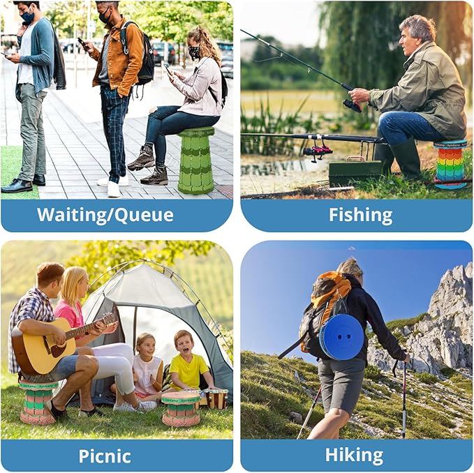 Retractable Folding Stool - Heavy Duty 400 lb Collapsible Portable Stool for Camping, Hiking, Fishing, Indoor/Outdoor with Non-Slip Base and Lightweight Design (Grey, 1-Pack)