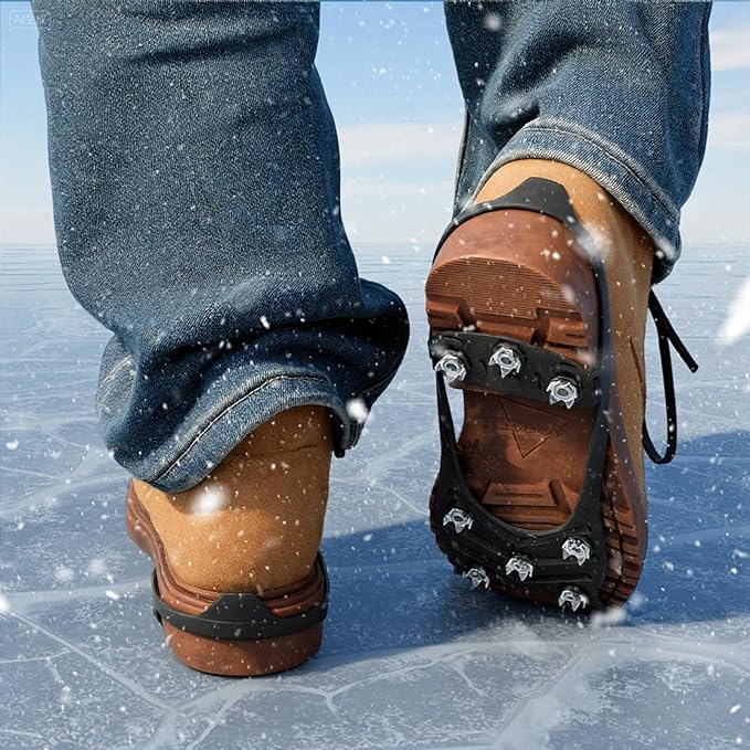 2 Pairs Ice Cleats for Shoes and Boots, Ice Snow Gripper Shoe/Boot Traction Cleats with 8 Stainless Steel Spikes, Winter Outdoor Anti-Slip Crampons for Walking, Climbing and Hiking