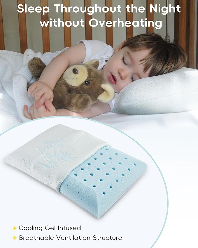 Toddler Pillow, Adjustable Memory Foam Small/Mini Pillow for Toddler 2 Years & Above, for Kids Sleeping, Napping or Traveling, Washable No Zipper Pillowcase, 13” x 18”, Blue