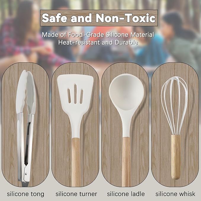 Camping Accessories Kitchen Cooking Utensils Set - Portable Outdoor Camp Cookware Set, Silicone Camper Essentials Gear Must Have Supplies for Travel RV BBQ Grill Picnic Hiking