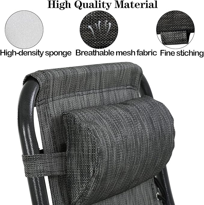 Ostlttyn Zero Gravity Chair Replacement Pillow Headrest with Elastic Band, Universal Soft Removable Padded Cushion Head Pillows for Zero Gravity Lounge Folding Patio Lawn Recliner Chairs, Grey