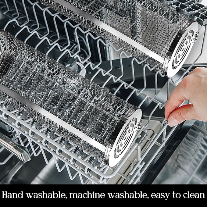 Rolling Grilling Baskets for Outdoor Grill Bbq Net Tube Must Have Large Barbecue Cylinder Cage Round Mesh Essentials Gadgets Cooking Accessories for Picnic Veggies Vegetable Fish Meat, Gift for Men