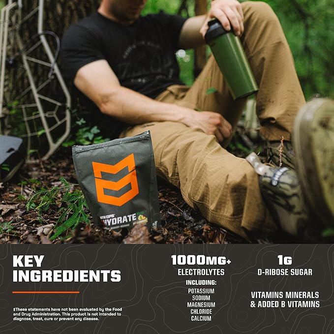 MTN OPS Hydrate Electrolytes Powder Drink Mix, Naturally Sweetened with Monk Fruit, Gluten Free 20 Single Serving On-The-Go Electrolyte Packs, Peach Lemoande
