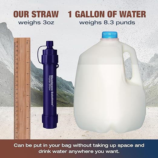 Membrane Solutions Water Filter Straw S2, NSF/ANSI 42&372&401 Certified, 4-Stage 0.1 μm Portable Water Purifier with Replaceable Filter, 5,000L Capacity for Camping, Hiking, Survival and Emergency- 5P