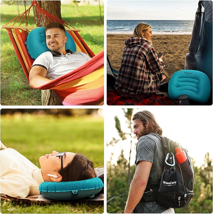 Inflatable Camping Pillow, Travel Blow Up Air Pillow, Neck Lumbar Support Ultralight Compact Pillow for Outdoor Hiking Backpacking Car Beach Airplane Sleeping Essentials, Peacock Blue