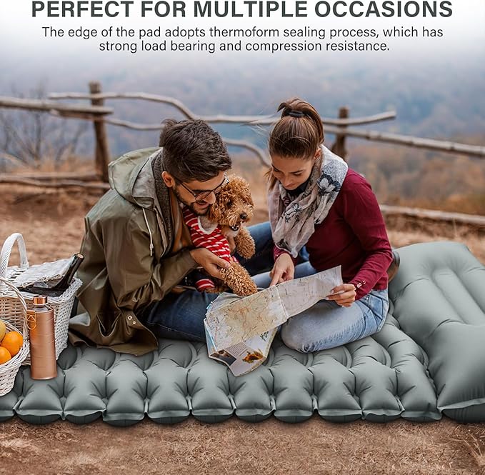Camping Sleeping Pad, Ultralight Camp Pad with Pillow, Built-in Foot Pump, Inflatable Sleeping Pad, Compact Size for Camping, Backpacking, Hiking and Traveling - Gray
