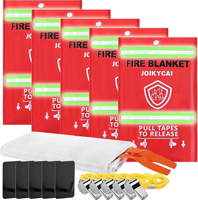 Fire Blanket For Home And Kitchen Fire Suppression Blanket Fire Blankets Emergency For Home Survival Fireproof Fiberglass Fire Safety Blanket RV Grill Fireplace Car Camping Hook Whistle 40"x40" 5 Pack