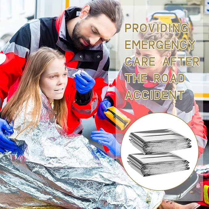 Macarrie Emergency Blanket Bulk Survival Thermal Silver Foil Reflective Blankets Pack for Cold Outdoors Camping Hiking First Aid Shelter Space Emergency Supplies Set