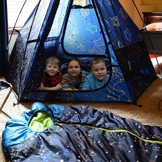 AceCamp Glow in The Dark Mummy Sleeping Bag for Kids and Youth, Temperature Rating 30°F/-1°C, Water-Resistant for Camping, Hiking, and Slumber Party