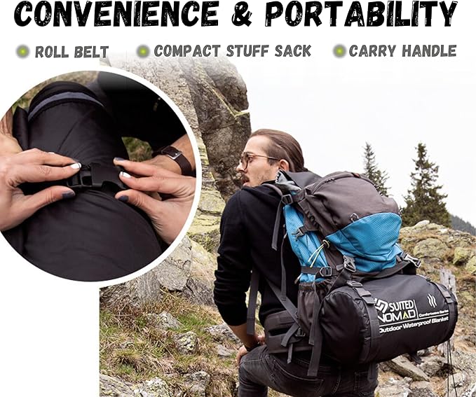 SUITEDNOMAD Large Waterproof Outdoor Stadium Blanket, Windproof and Warm Extra Thick Fleece or Quilted Sherpa, Great for Cold Weather Camping, Picnic, Sports, Festivals