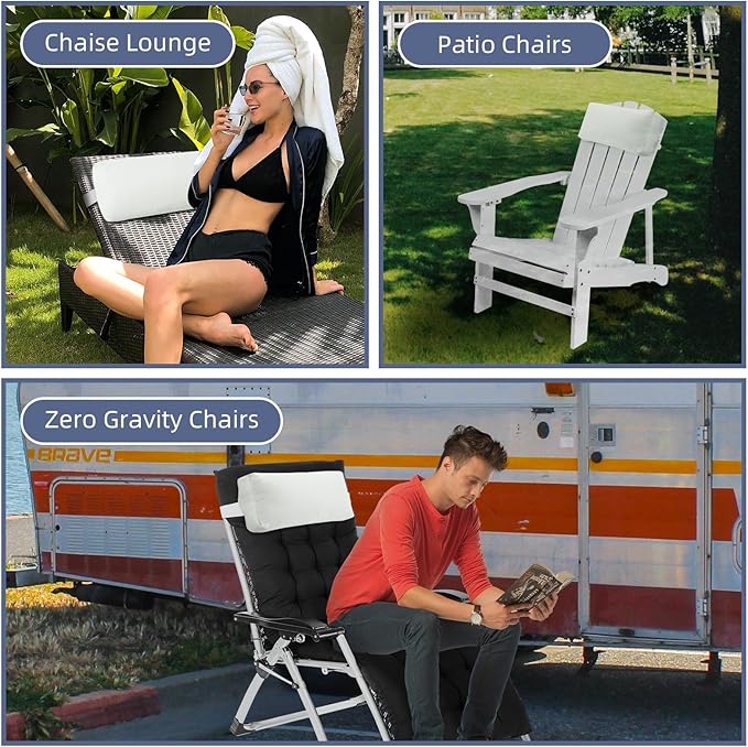 Chaise Lounge Head Pillow, 2 Pack Outdoor Lounge Chair Pillows with Adjustable Strap Longue Head Pillow Headrest Pillows for Patio Backyard Beach Pool Garden Recliner(Beige)