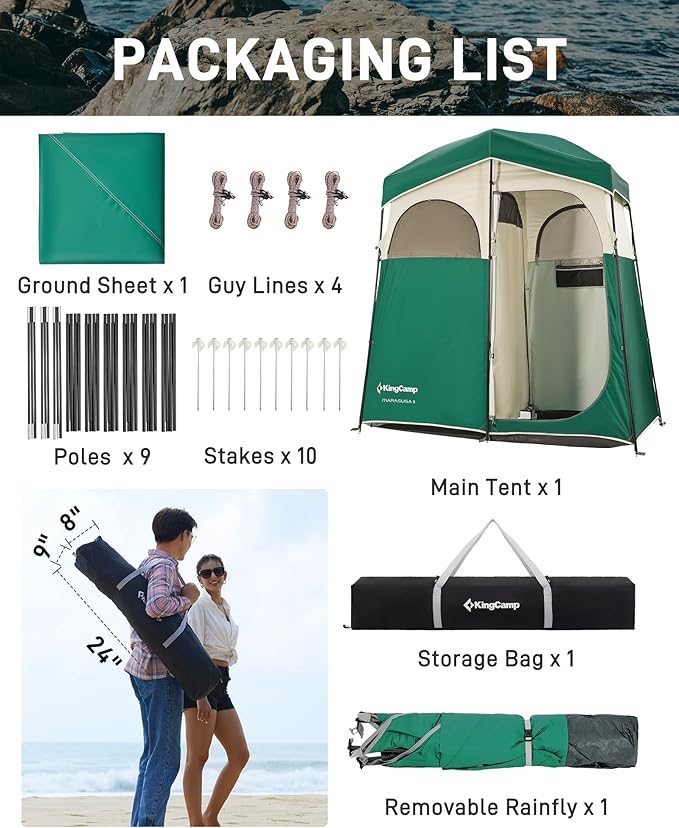 KingCamp Shower Tent, Portable Privacy Tent Outdoor Camping 1/2 Room Toilet Tents with Shower Bag & Dressing Room for Beach, Camping & Hiking