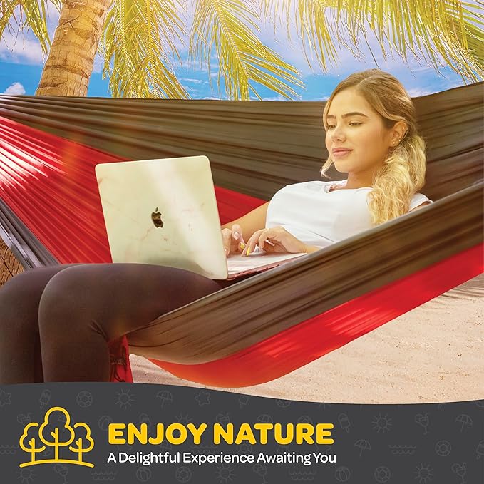 Durable Hammock 400 lb Capacity, Nylon Camping Hammock Chair - Double or Single Sizes w/Tree Straps and Attached Carry Bag - Portable for Travel/Backpacking/Beach/Backyard (Medium, Fuchsia & Sky Blue)