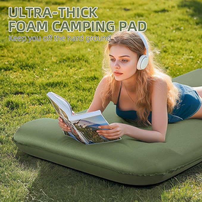 Memory Sleeping Pad, 3.1" Ultra-Thick Foam Sleeping Mats for Camping, Easy Inflate&Deflate,9.5 R-Value Insulated Camping Mattress Pad with Pillow, for Car Travel Tent