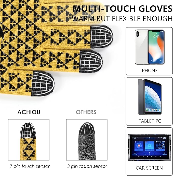 Achiou Winter Gloves, Glove for Men Women, Upgraded Touch Screen Texting Warm Running with Thermal Soft Knit Lining