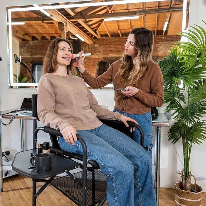 SUNNYFEEL Tall Camping Directors Chair, Portable Folding Artist Makeup Chair with Side Table, Pocket, Footrest, Heavy Duty for Beach,Trip,Picnic,Concert Outdoor Foldable Camp Lawn Chairs