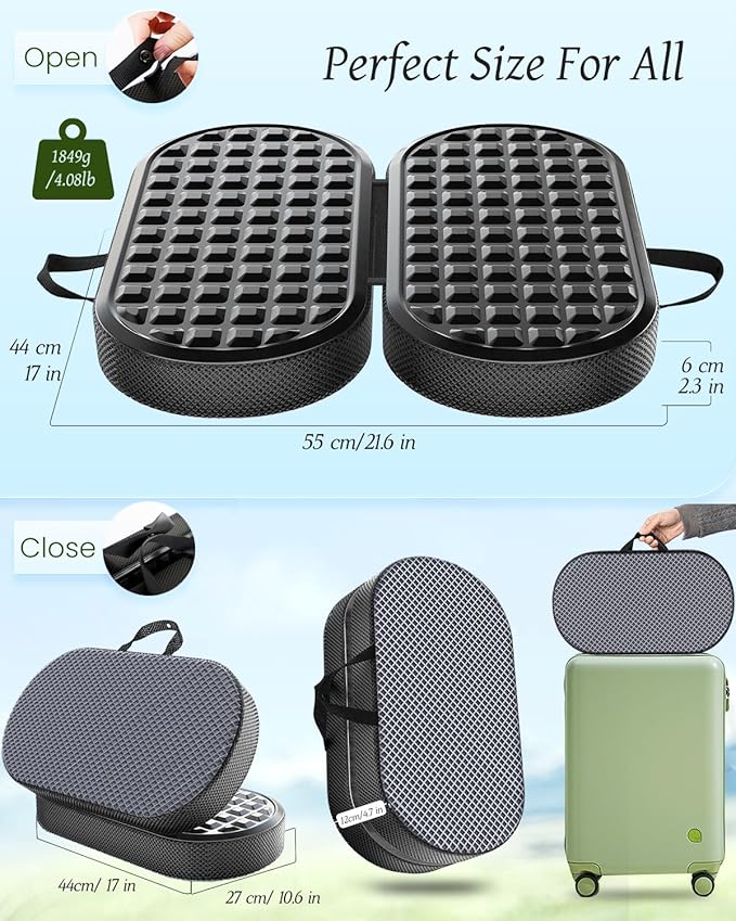 Portable Memory Foam Seat Cushion for Travel, Airplane Cooling Chair Pads for Long Flights, Tailbone, Sciatica Pain Relief, Folding Waterproof Seat Cushion for Car, Camping