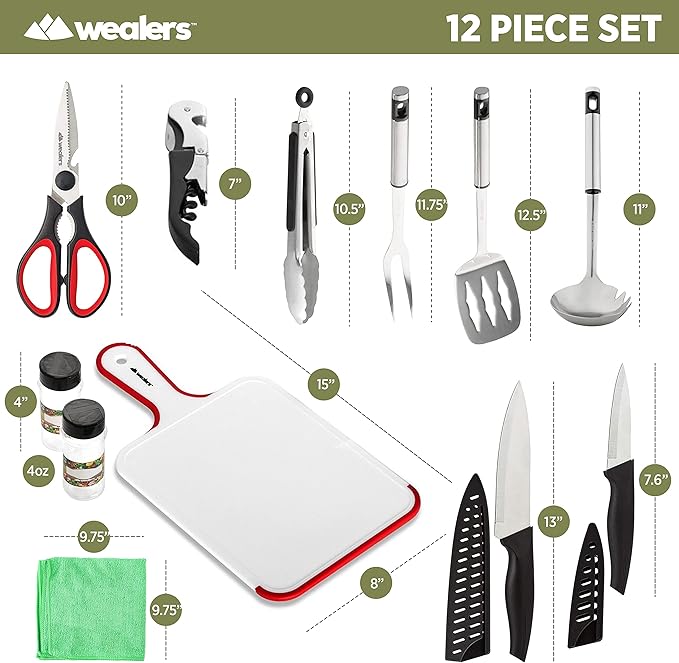 Camp Kitchen Cooking Utensil Set Travel Organizer Grill Accessories Portable Compact Gear for Backpacking BBQ Camping Hiking Travel Cookware Kit Water Resistant Case