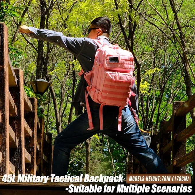 Military Tactical Backpack 45L Large Tactical Backpack for Men, Hiking Rucksack With Bottle Holder