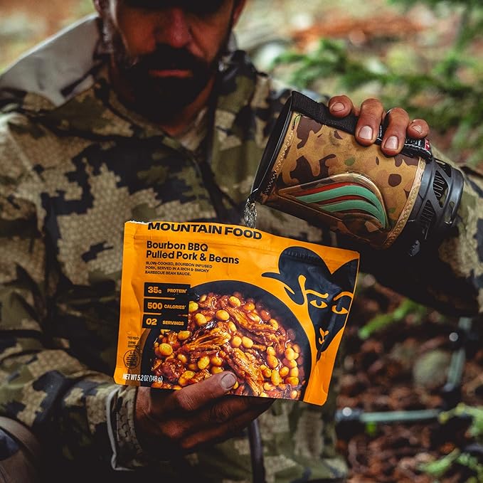 BIGHORN Mountain Food Bourbon BBQ Pulled Pork and Beans - premium freeze dried meals for backpacking food - dehydrated camping food for backpacking meals - 2 Serving