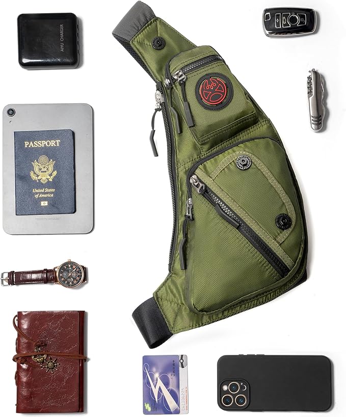 NICGID Sling Bag Chest Shoulder Backpack Crossbody Bags Casual Daypack for Men Women (Army green-2620N)