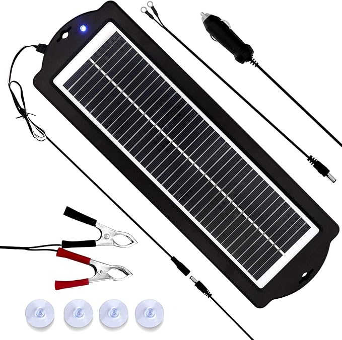MEGSUN 12 Volt 3W Solar Car Battery Maintainer Trickle Chargers Kits, Portable Waterproof Solar Panel Charging Kit for Car, Boats, RV, Trailer, Camper, Automotive, Motorcycle, Snowmobile. (3W)