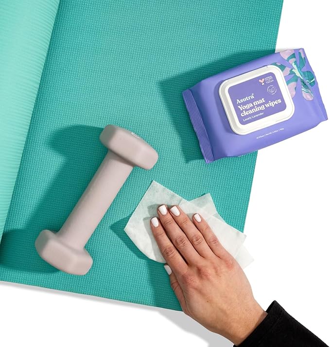 ASUTRA Yoga Mat Cleaning Wipes (Lovely Lavender), 2 Pouches (30 Wipes Each) - No Slippery Residue, Deep-Cleansing for Fitness Gear & Gym Equipment