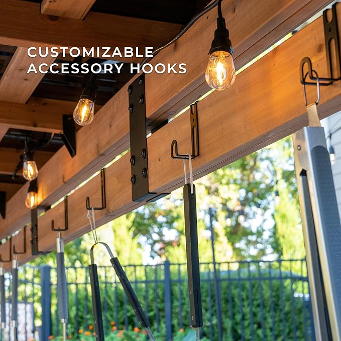 Backyard Discovery Saxony XL 12' x 6' Cedar Wood BBQ Grill Gazebo Pavilion with Hardtop Galvanized Steel Roof, Bar Tops, Powerport, Snow Support, Wind Resistance, Cook Station for Outdoor Patio, Deck