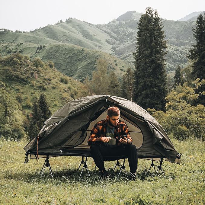 Night Cat Camping Cot Tent - Waterproof 1-Person Off-Ground Combo Cot Bed for Adults Portable Easy Set-up Tent