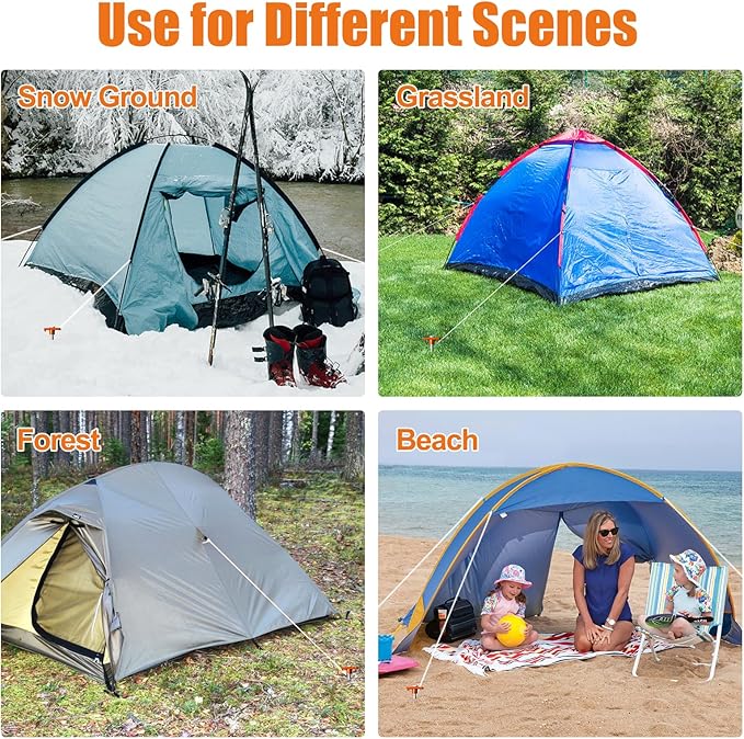 Eurmax USA Hiking Camping Tent Stakes and Hammer Set Lightweight Multi-Function Tent Hammer with Tent Stake Remover,Tent Pegs for Camping, Hiking, Backpacking, Gardening(Orange Stopper Stakes)