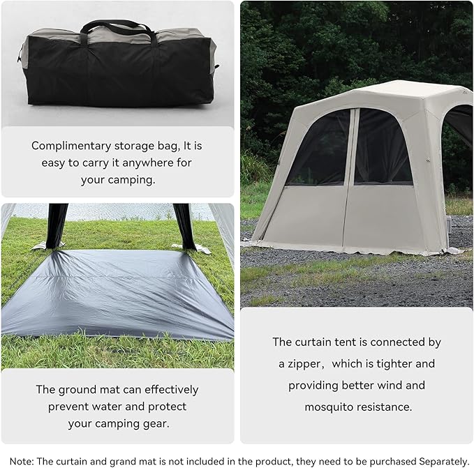 4-6 Person Inflatable Camping Tent Tarp Sun Shelter Blow Up Tent Easy Setup Waterproof Portable Air Canopy House Gazebos for Camping Backpacking Hiking Picnics Fishing