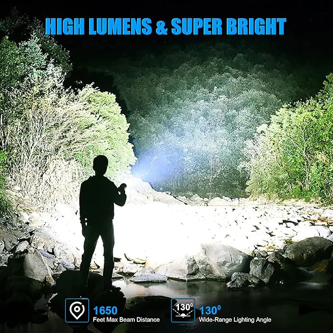 LED Magnetic Flashlight High Lumens Rechargeable, Super Bright Small Tactical Flashlights with COB Work Light, Type C, Zoomable, 7 Modes, IPX7 Waterproof Handheld Flash Light for Camping