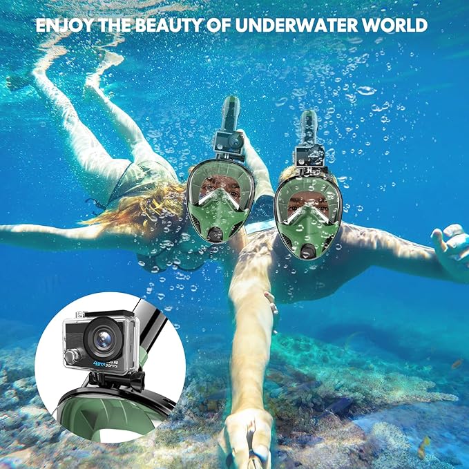 Full Face Snorkel Mask for Adults Teen, Snorkeling Gear with Detachable Camera Mount,Panoramic 180° View, Anti-Fog Anti-Leak Snorkling Set for Man and Women