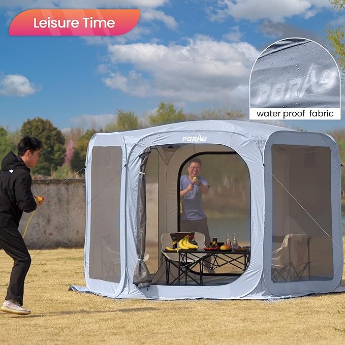 Porayhut Pop up Screen House Tent Sun Shelter with Breathable Mesh Doors,Portable Camping Tent with Detachable Waterproof Floor,10x10FT Screen Canopy Outdoor for Family Friends Party