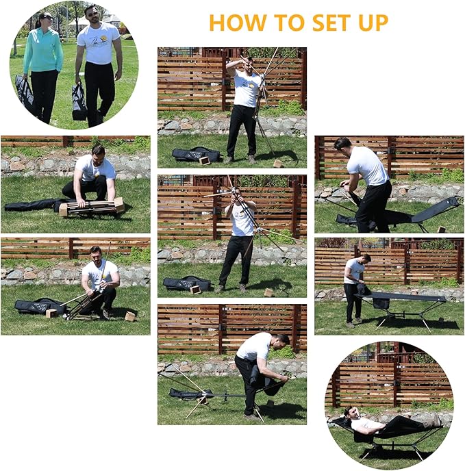 KingCamp Hammock with Stand, Portable Folding Large Oversized XL Heavy Duty Ultralight Lay Flat Sleeping Camping Cot with Carry Bag for Adult Outside Outdoor Backpacking Travel Patio Backyard, Black