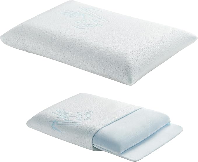 Toddler Pillow, Adjustable Memory Foam Small/Mini Pillow for Toddler 2 Years & Above, for Kids Sleeping, Napping or Traveling, Washable No Zipper Pillowcase, 13” x 18”, Blue